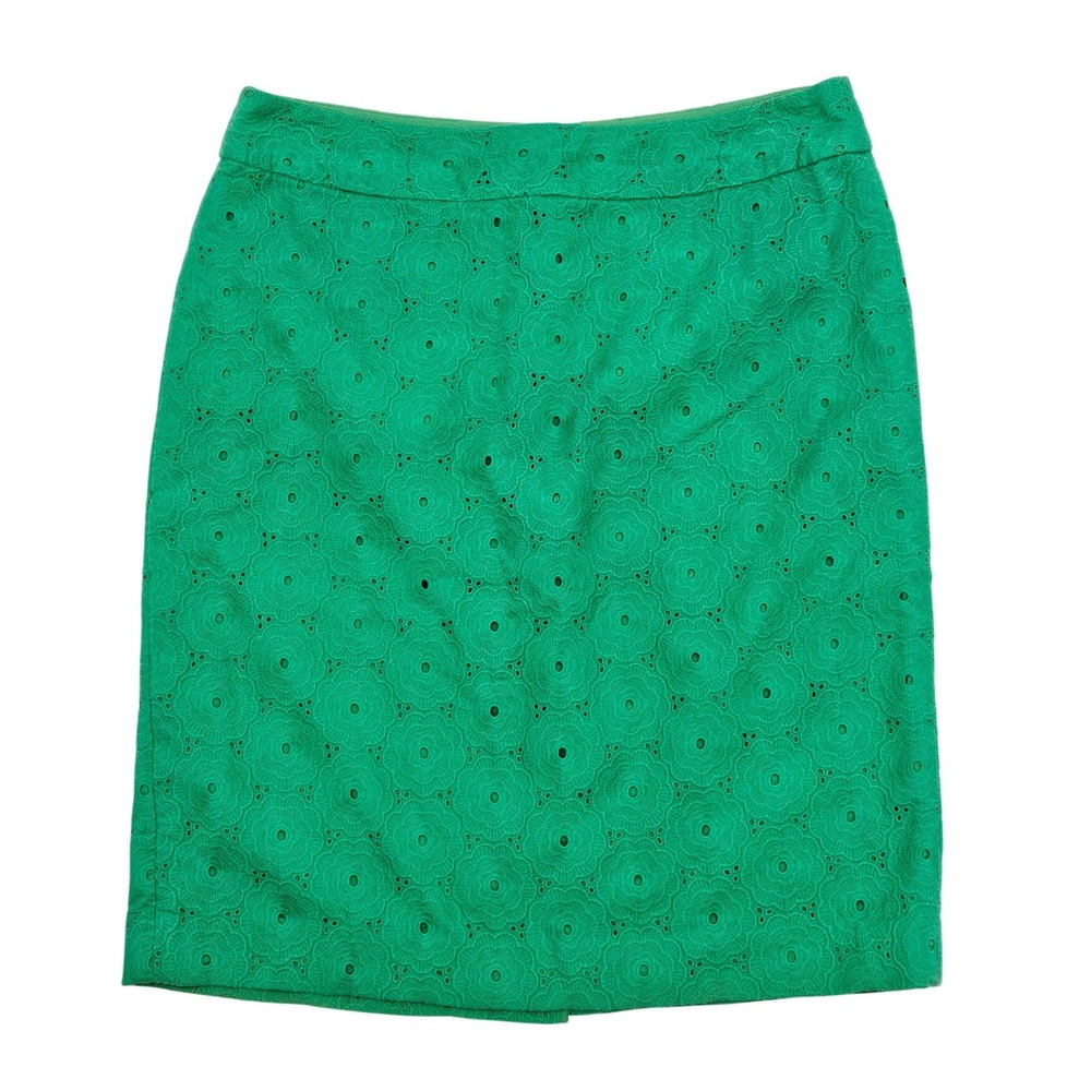 Talbots Womens Green Floral Eyelet Cotton Pencil Skirt Size 6